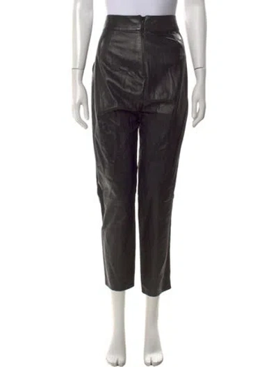 Pre-owned Johanna Ortiz Leather Wide Leg Pants In Black