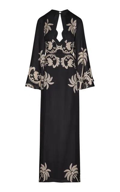 Johanna Ortiz Legenda Del Tiempo Silk Maxi Dress In Black,white