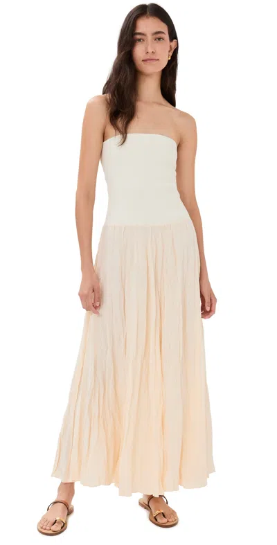 Johanna Ortiz Ribbed Jersey-trimmed Linen-blend Maxi Skirt In Ecru