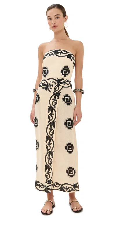 JOHANNA ORTIZ LINEN ANCIENT ANKLE DRESS ECRU/BLACK