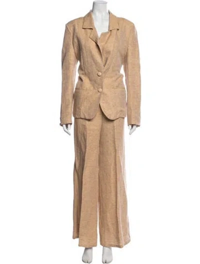 Pre-owned Johanna Ortiz Linen Embroidered Accent Pantsuit In Neutral