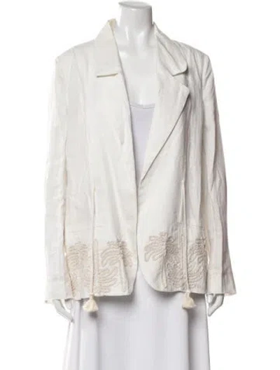Pre-owned Johanna Ortiz Linen Floral Print Blazer In White