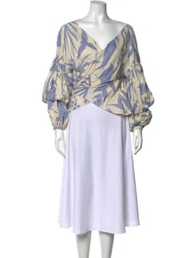 Pre-owned Johanna Ortiz Linen Floral Print Blouse In Neutral