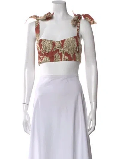 Pre-owned Johanna Ortiz Linen Floral Print Crop Top In Blue