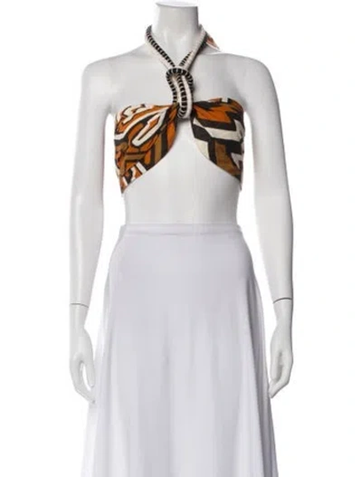 Pre-owned Johanna Ortiz Linen Graphic Print Crop Top In White