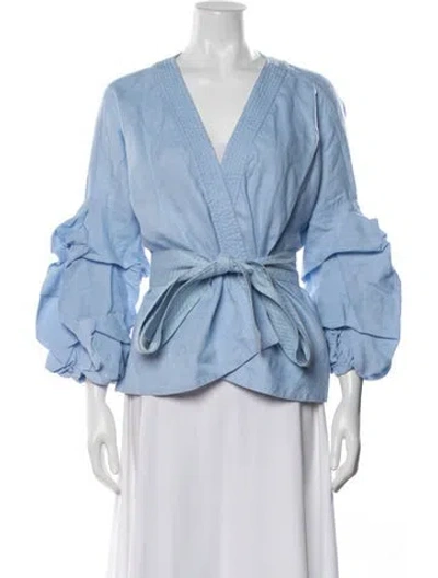 Pre-owned Johanna Ortiz Linen Jacket In Blue