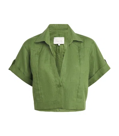 Johanna Ortiz Linen Language Of The Soul Cropped Shirt In Green
