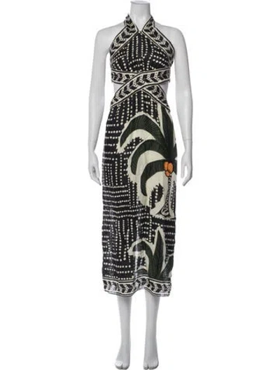 Pre-owned Johanna Ortiz Linen Long Dress In Black