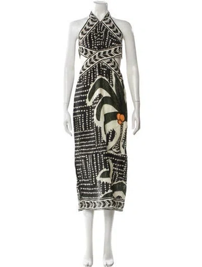 Pre-owned Johanna Ortiz Linen Long Dress In Black