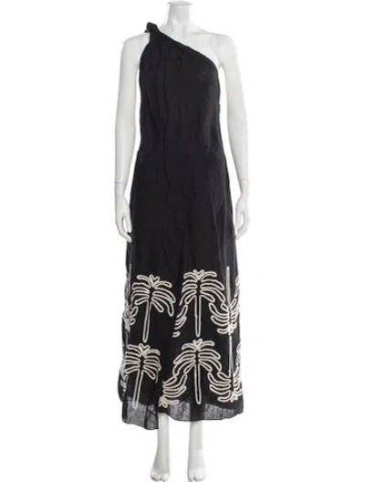 Pre-owned Johanna Ortiz Linen Long Dress In Black
