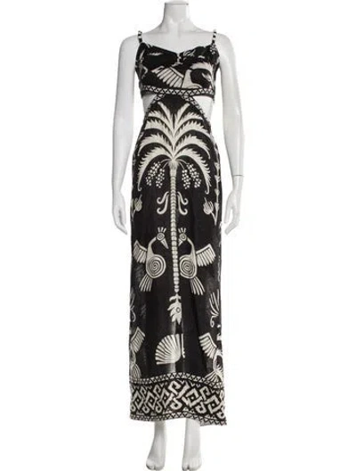 Pre-owned Johanna Ortiz Linen Long Dress In Black