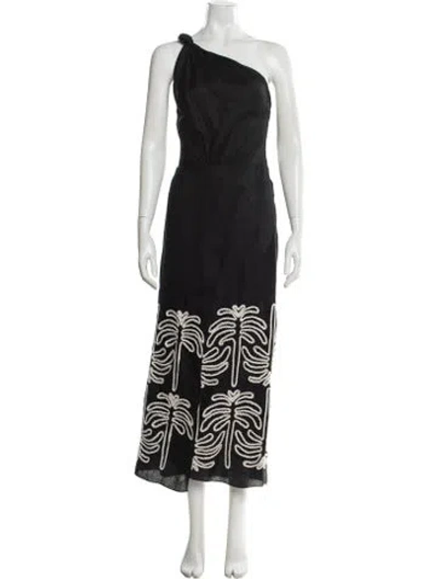 Pre-owned Johanna Ortiz Linen Long Dress In Black