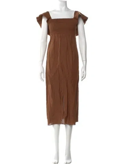 Pre-owned Johanna Ortiz Linen Long Dress In Brown
