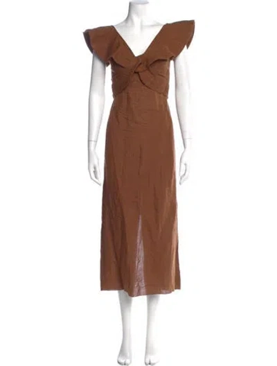 Pre-owned Johanna Ortiz Linen Long Dress In Brown