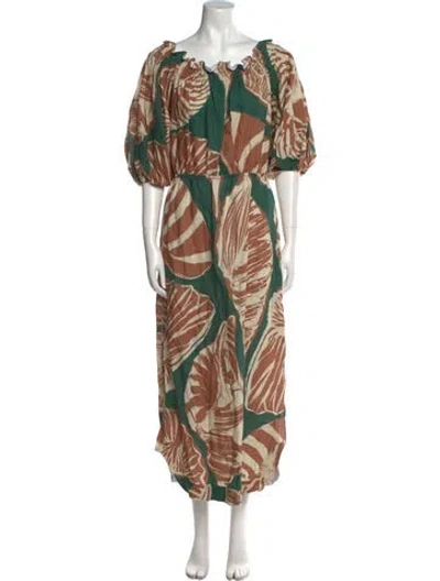 Pre-owned Johanna Ortiz Linen Long Dress In Brown