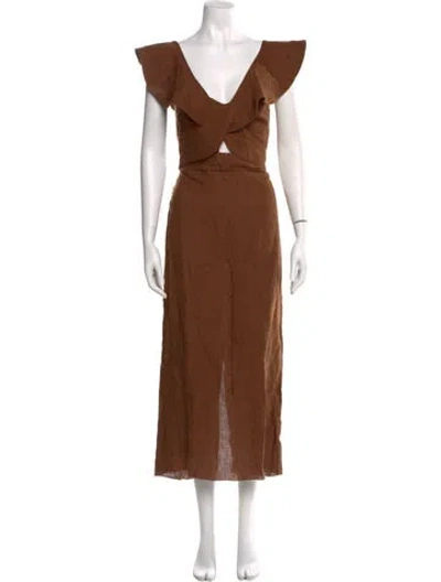 Pre-owned Johanna Ortiz Linen Long Dress In Brown