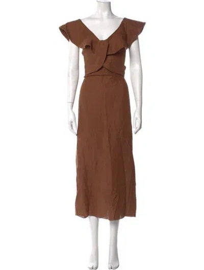 Pre-owned Johanna Ortiz Linen Long Dress In Brown