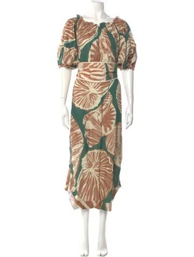 Pre-owned Johanna Ortiz Linen Long Dress In Brown