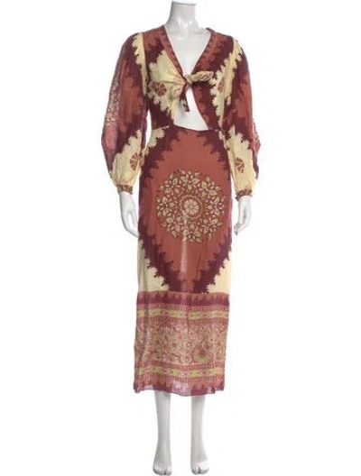 Pre-owned Johanna Ortiz Linen Long Dress In Brown
