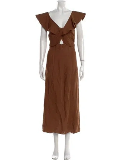 Pre-owned Johanna Ortiz Linen Long Dress In Brown