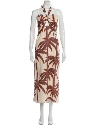 Pre-owned Johanna Ortiz Linen Long Dress In Brown