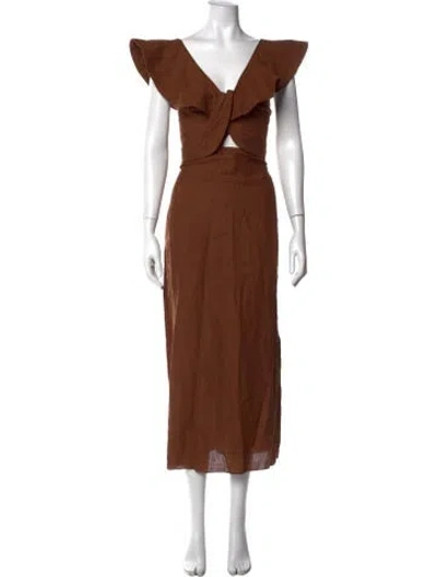 Pre-owned Johanna Ortiz Linen Long Dress In Brown