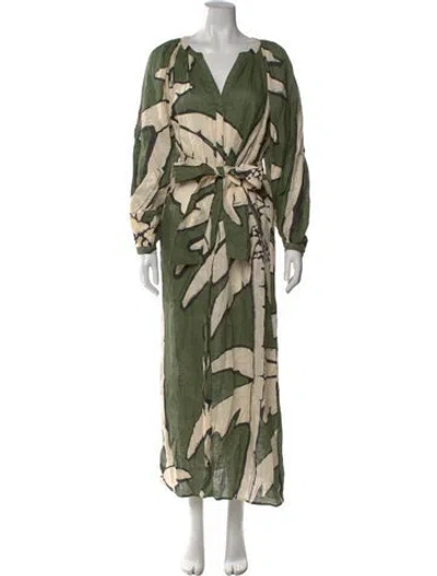 Pre-owned Johanna Ortiz Linen Long Dress In Green