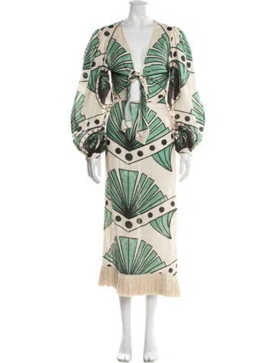 Pre-owned Johanna Ortiz Linen Long Dress In Multi