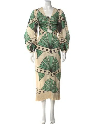 Pre-owned Johanna Ortiz Linen Long Dress In Neutral