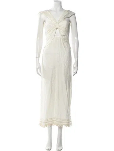 Pre-owned Johanna Ortiz Linen Long Dress In Neutral