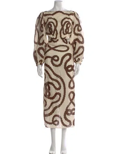 Pre-owned Johanna Ortiz Linen Long Dress In Neutral
