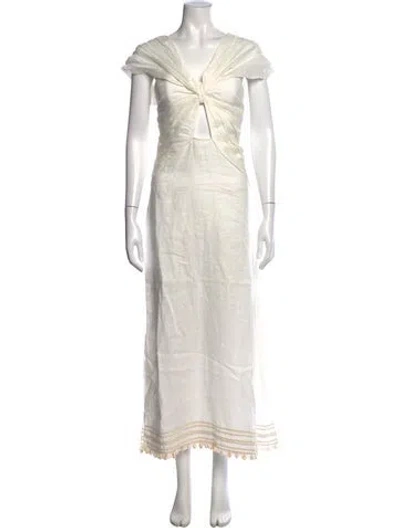 Pre-owned Johanna Ortiz Linen Long Dress In Neutral
