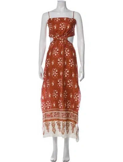 Pre-owned Johanna Ortiz Linen Long Dress In Orange
