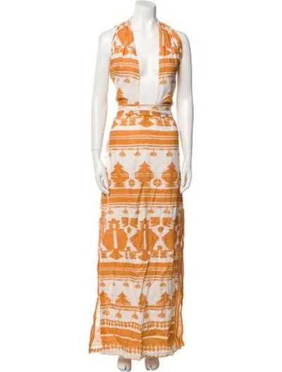 Pre-owned Johanna Ortiz Linen Long Dress In Orange