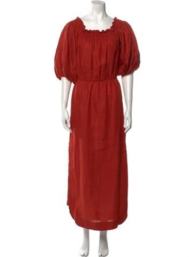 Pre-owned Johanna Ortiz Linen Long Dress In Orange