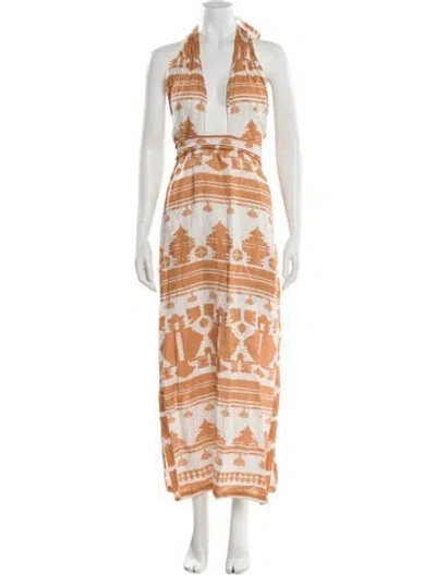 Pre-owned Johanna Ortiz Linen Long Dress In Orange