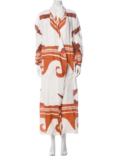 Pre-owned Johanna Ortiz Linen Long Dress In Orange