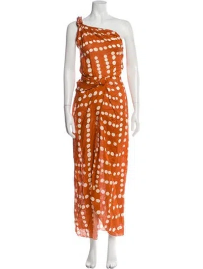 Pre-owned Johanna Ortiz Linen Long Dress In Orange