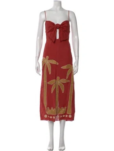 Pre-owned Johanna Ortiz Linen Long Dress In Orange