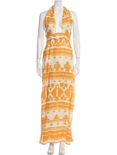 Pre-owned Johanna Ortiz Linen Long Dress In Orange