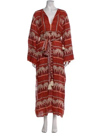 Pre-owned Johanna Ortiz Linen Long Dress In Orange