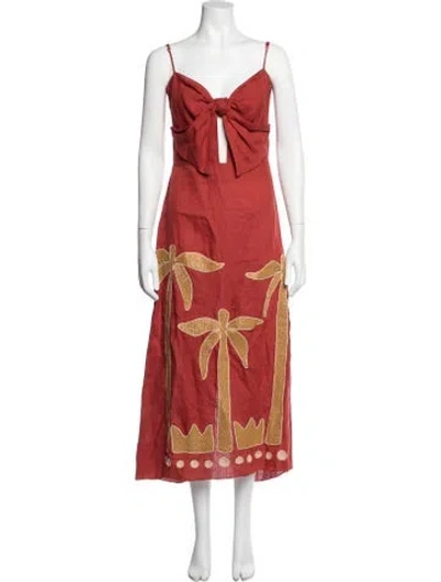 Pre-owned Johanna Ortiz Linen Long Dress In Orange