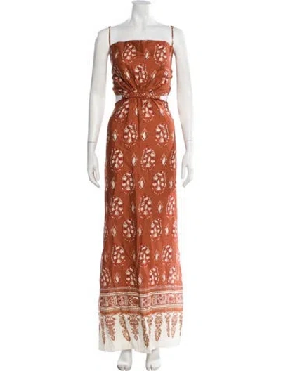 Pre-owned Johanna Ortiz Linen Long Dress In Orange