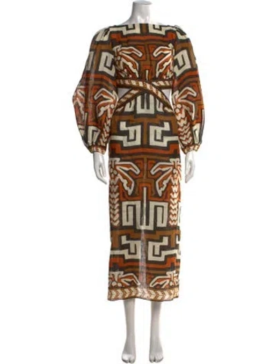 Pre-owned Johanna Ortiz Linen Long Dress In Orange