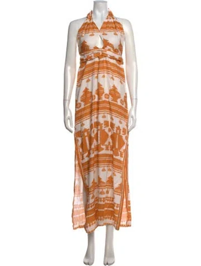 Pre-owned Johanna Ortiz Linen Long Dress In Orange