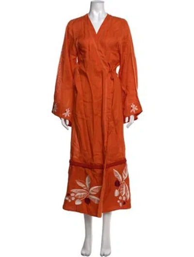 Pre-owned Johanna Ortiz Linen Long Dress In Orange