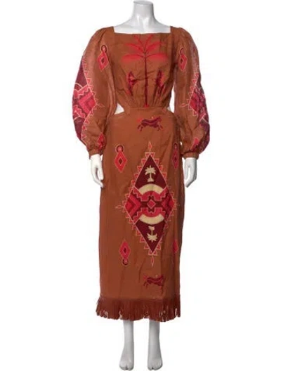 Pre-owned Johanna Ortiz Linen Long Dress In Orange