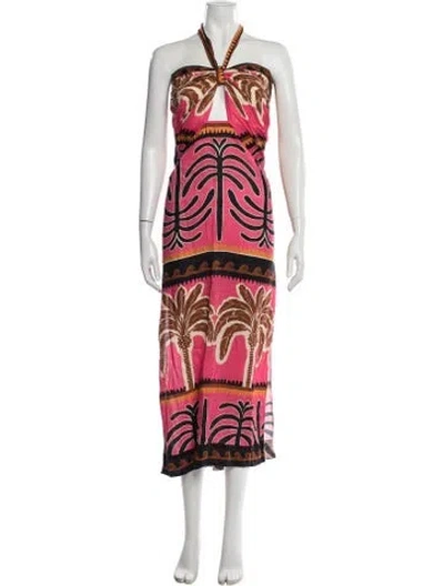 Pre-owned Johanna Ortiz Linen Long Dress In Pink