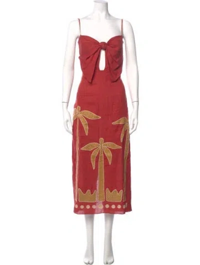 Pre-owned Johanna Ortiz Linen Long Dress In Red