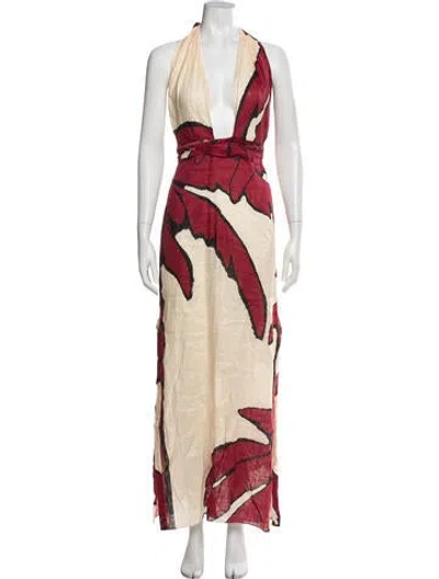 Pre-owned Johanna Ortiz Linen Long Dress In Red
